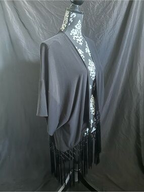 Joseph Ribkoff Black Fringe Open-Front Poncho
